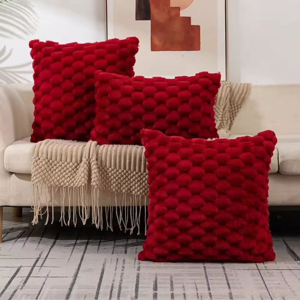 Pillow Cover 3D Plush Grid Machine Washable Zipper Closure