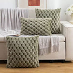Pillow Cover 3D Plush Grid Machine Washable Zipper Closure