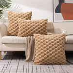 Pillow Cover 3D Plush Grid Machine Washable Zipper Closure