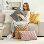Pillow Cover 3D Plush Grid Machine Washable Zipper Closure