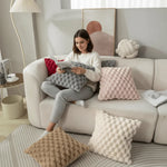 Pillow Cover 3D Plush Grid Machine Washable Zipper Closure