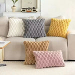 Pillow Cover 3D Plush Grid Machine Washable Zipper Closure