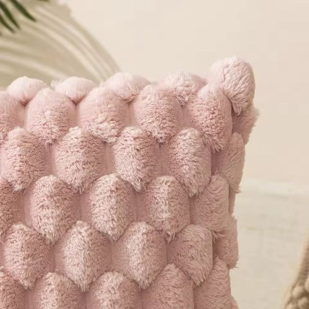 Pillow Cover 3D Plush Grid Machine Washable Zipper Closure