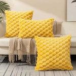 Pillow Cover 3D Plush Grid Machine Washable Zipper Closure