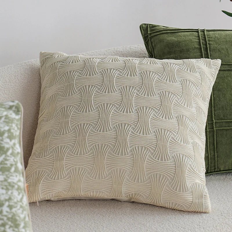 Pillow Cover Abstract Houndstooth Jacquard Cotton-Linen 18x18
