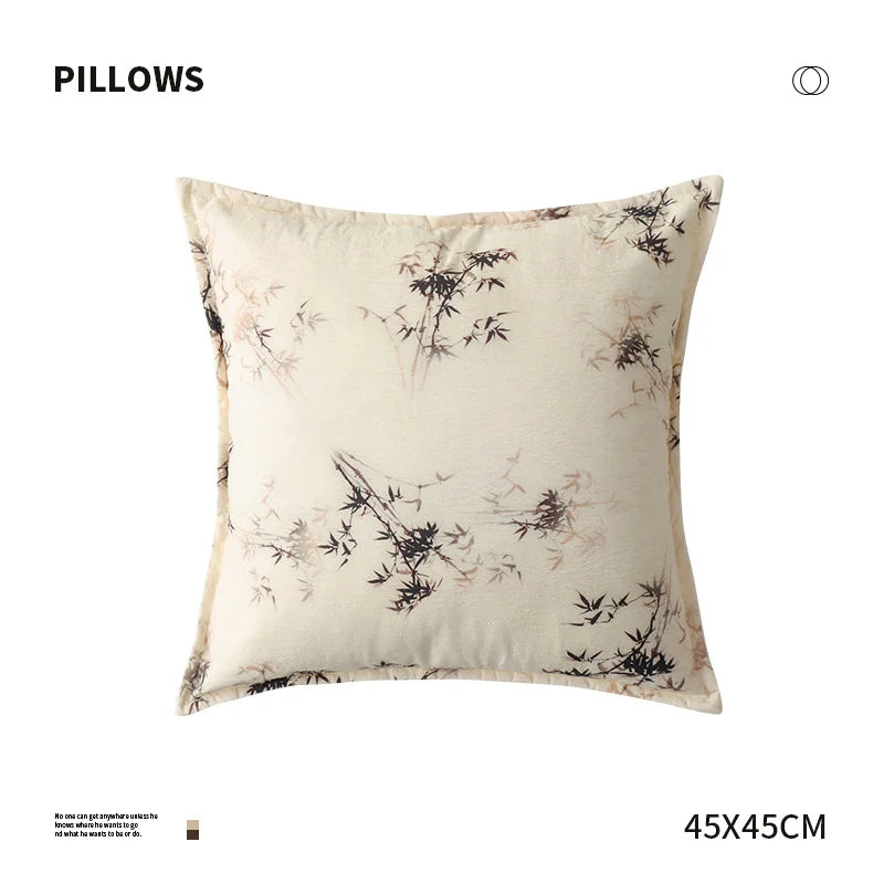 Pillow Cover Bamboo Print Cotton-Linen Concealed Zipper