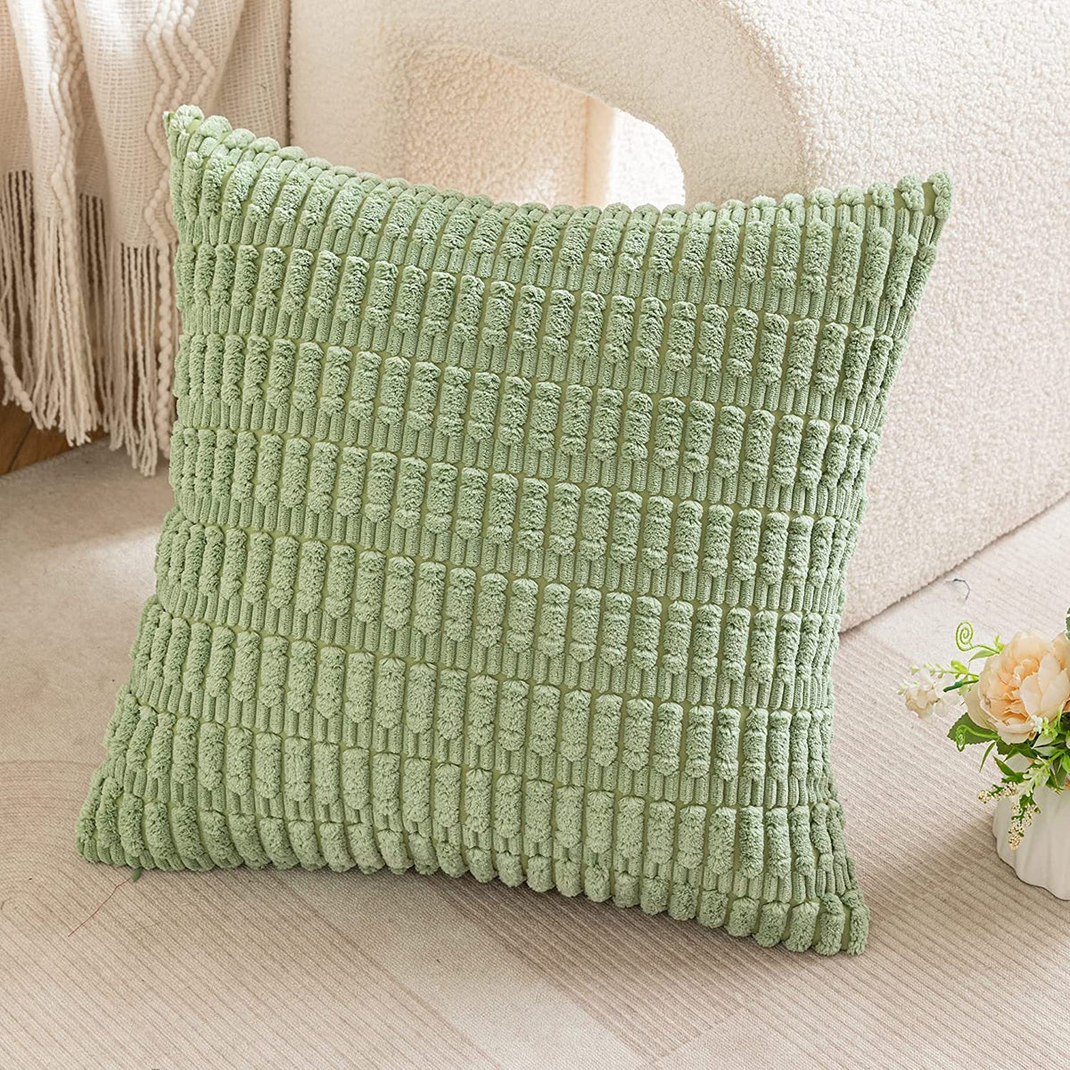 Pillow Cover Chenille Textured Grid Hidden Zipper