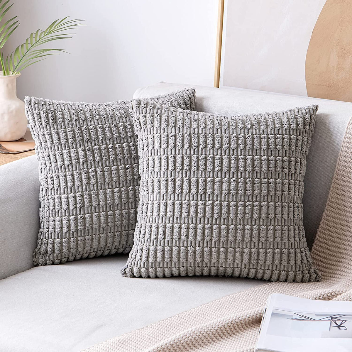 Pillow Cover Chenille Textured Grid Hidden Zipper