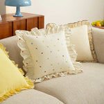 Pillow Cover Cotton Blend Cherry Embroidery & Ruffle Edge