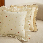 Pillow Cover Cotton Blend Cherry Embroidery & Ruffle Edge
