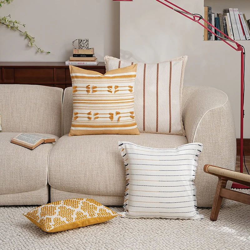 Pillow Cover Cotton Blend Crochet Trim Hidden Zipper