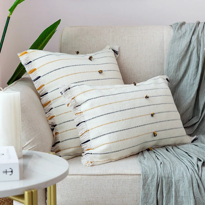 Pillow Cover Cotton Blend Tufted Hand-Fringed