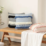 Pillow Cover Cotton Blend Woven Dot Tufting & Fringe
