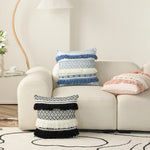Pillow Cover Cotton Blend Woven Dot Tufting & Fringe