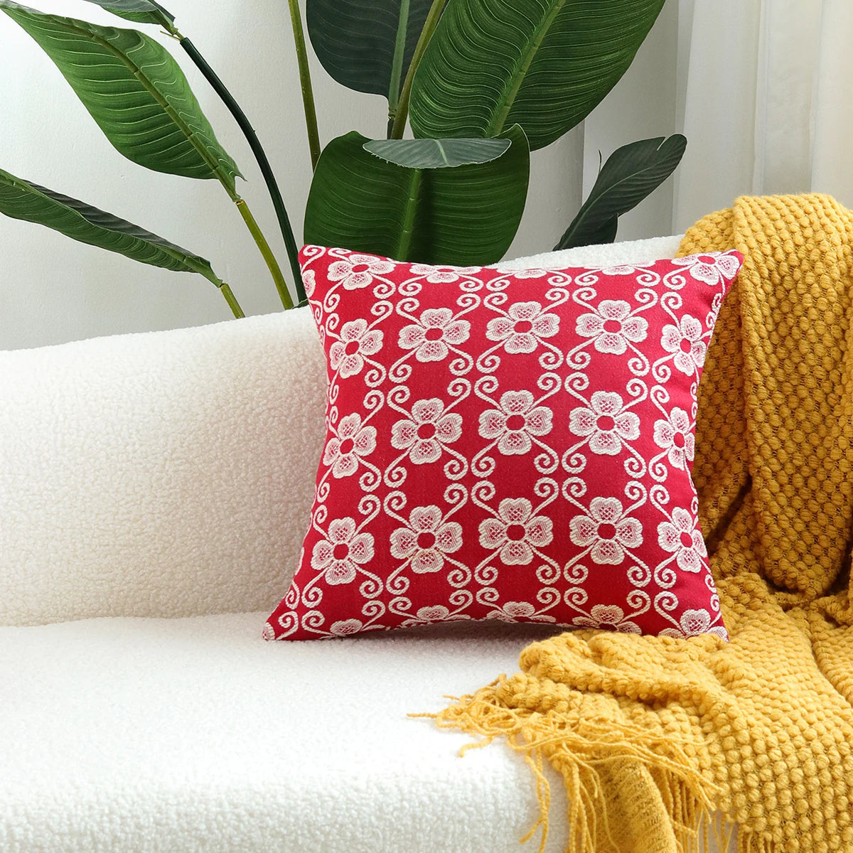Pillow Cover Cotton-Linen Floral Jacquard Hidden Zipper