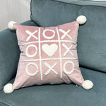 Pillow Cover Cotton-Linen Fuzzy Heart & Tassel Corners