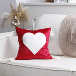 Pillow Cover Cotton-Linen Fuzzy Heart & Tassel Corners