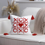 Pillow Cover Cotton-Linen Fuzzy Heart & Tassel Corners
