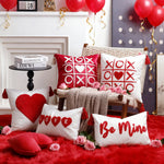 Pillow Cover Cotton-Linen Fuzzy Heart & Tassel Corners