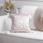 Pillow Cover Cotton-Linen Fuzzy Heart & Tassel Corners