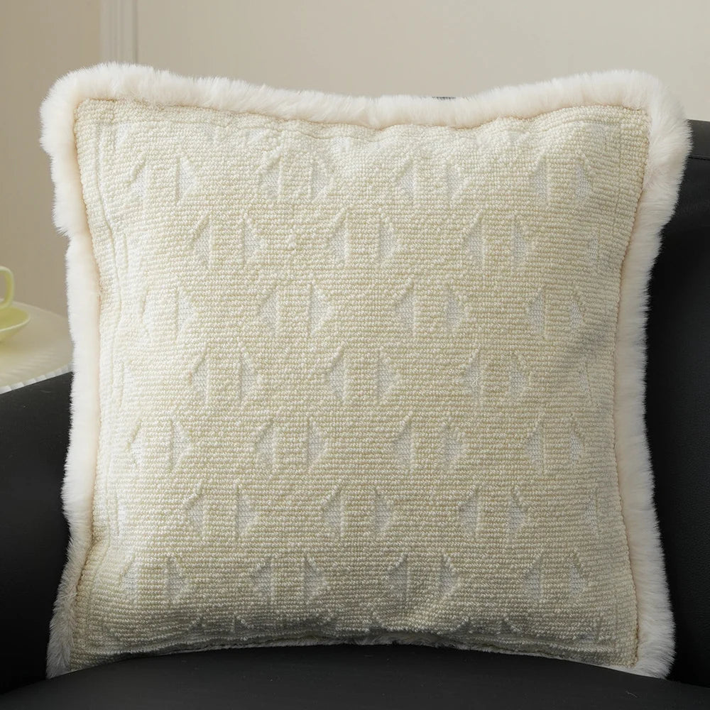 Pillow Cover Embossed Circle Faux Fur Trim 18x18in