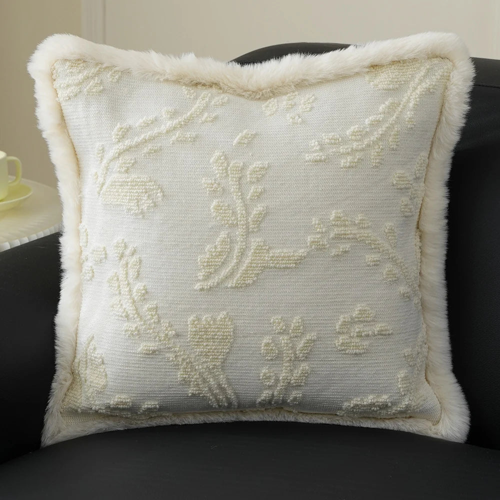 Pillow Cover Embossed Circle Faux Fur Trim 18x18in