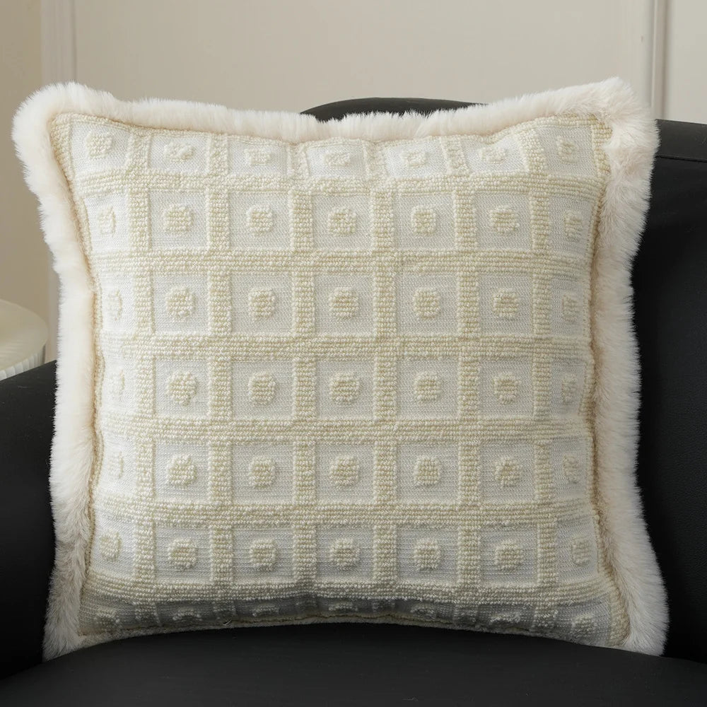 Pillow Cover Embossed Circle Faux Fur Trim 18x18in