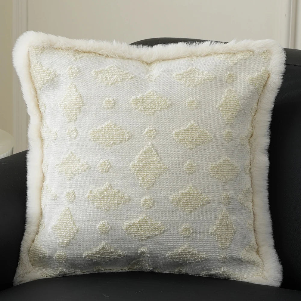 Pillow Cover Embossed Circle Faux Fur Trim 18x18in