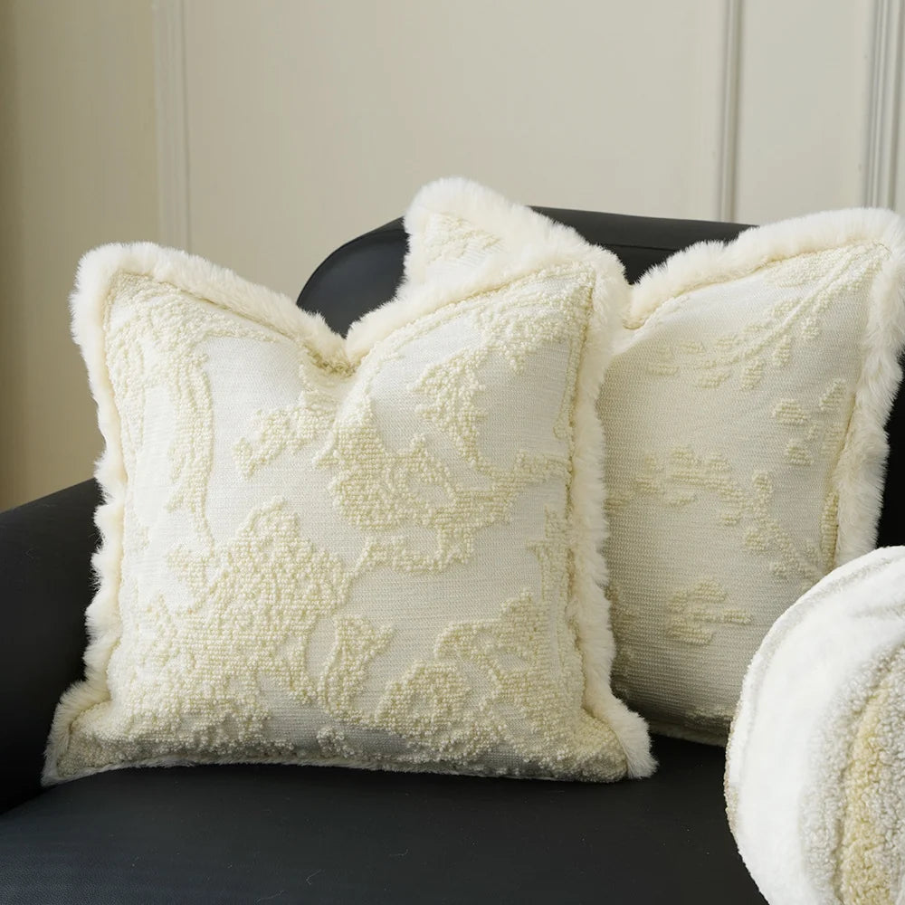 Pillow Cover Embossed Circle Faux Fur Trim 18x18in