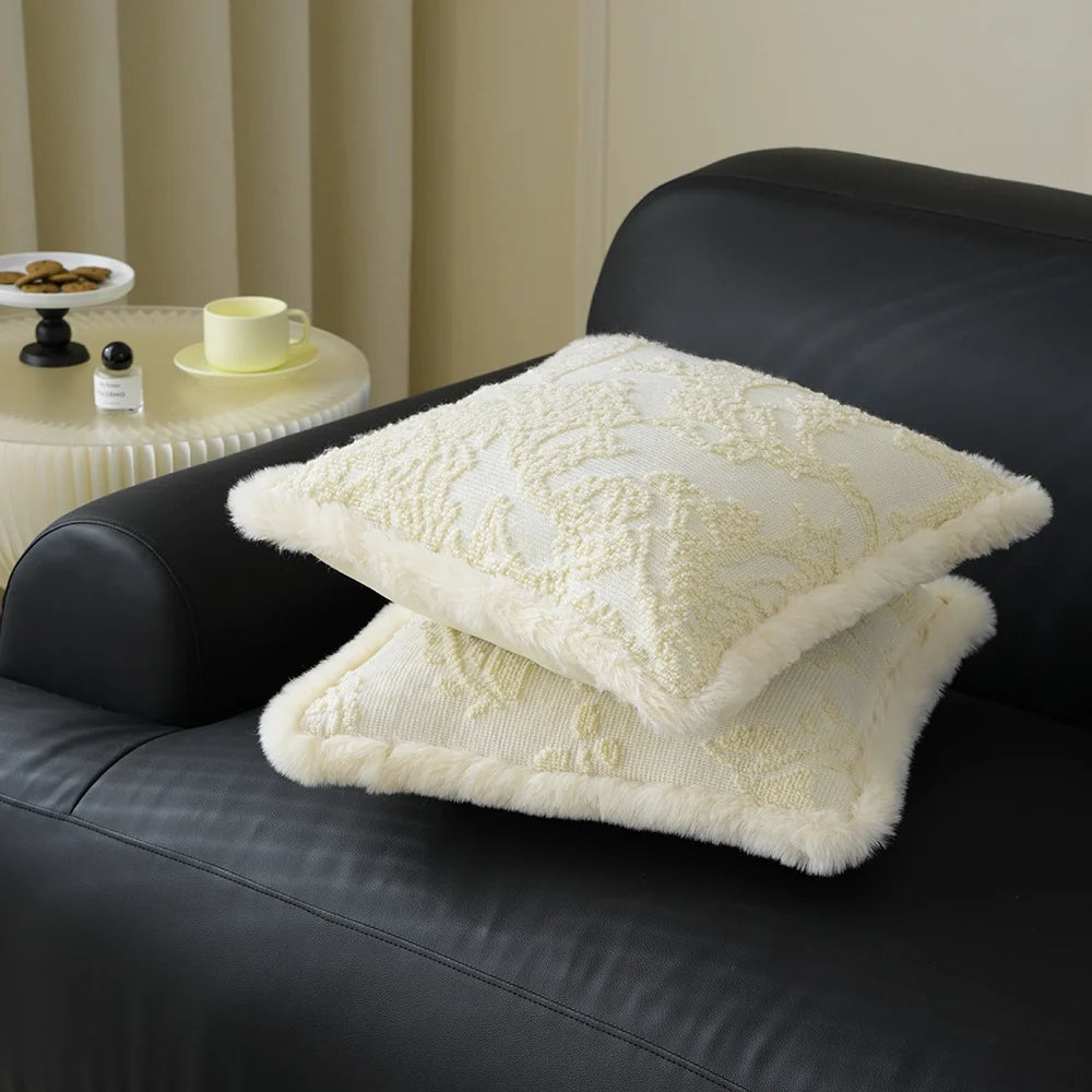 Pillow Cover Embossed Circle Faux Fur Trim 18x18in