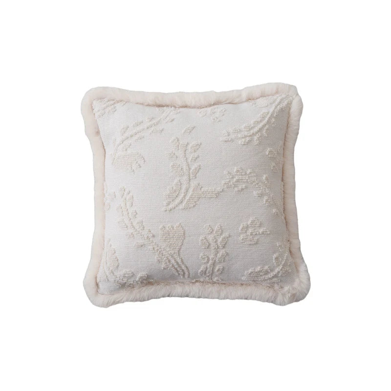Pillow Cover Embossed Circle Faux Fur Trim 18x18in