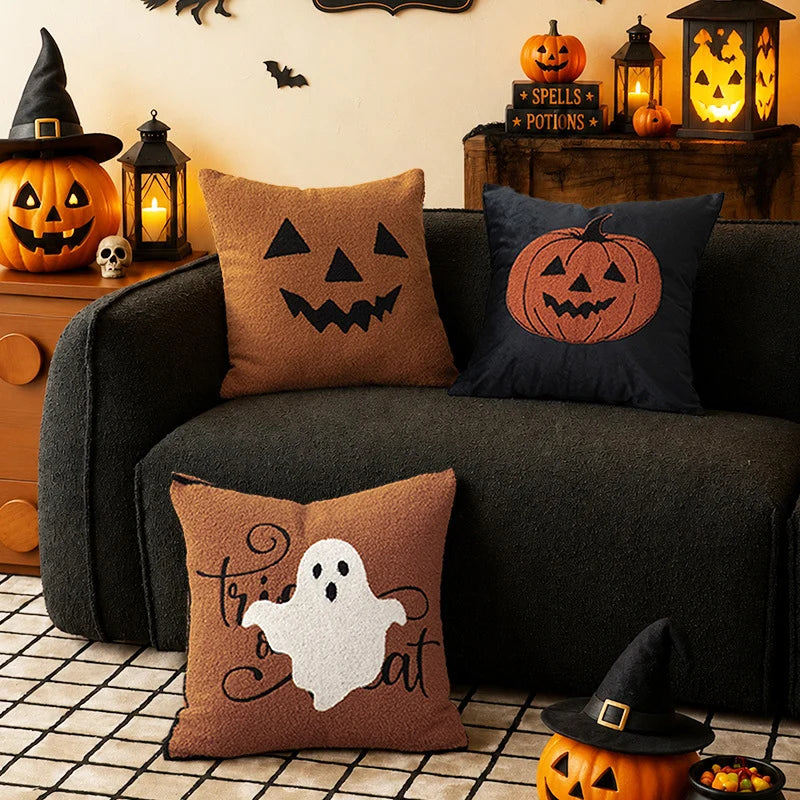 Pillow Cover Embroidered Ghost Teddy Fleece & Concealed Zipper