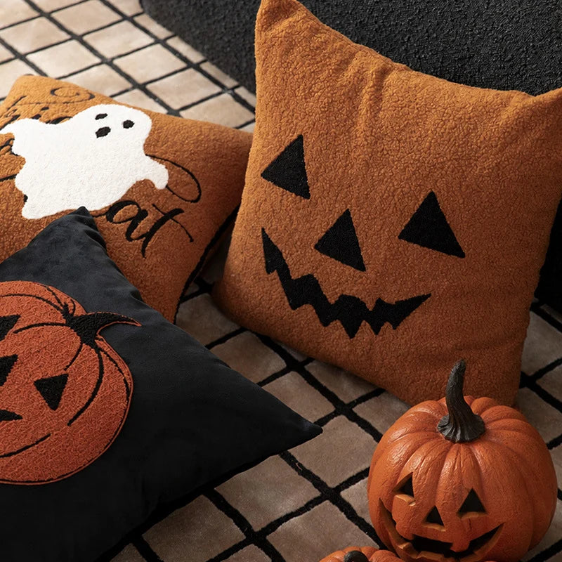 Pillow Cover Embroidered Ghost Teddy Fleece & Concealed Zipper