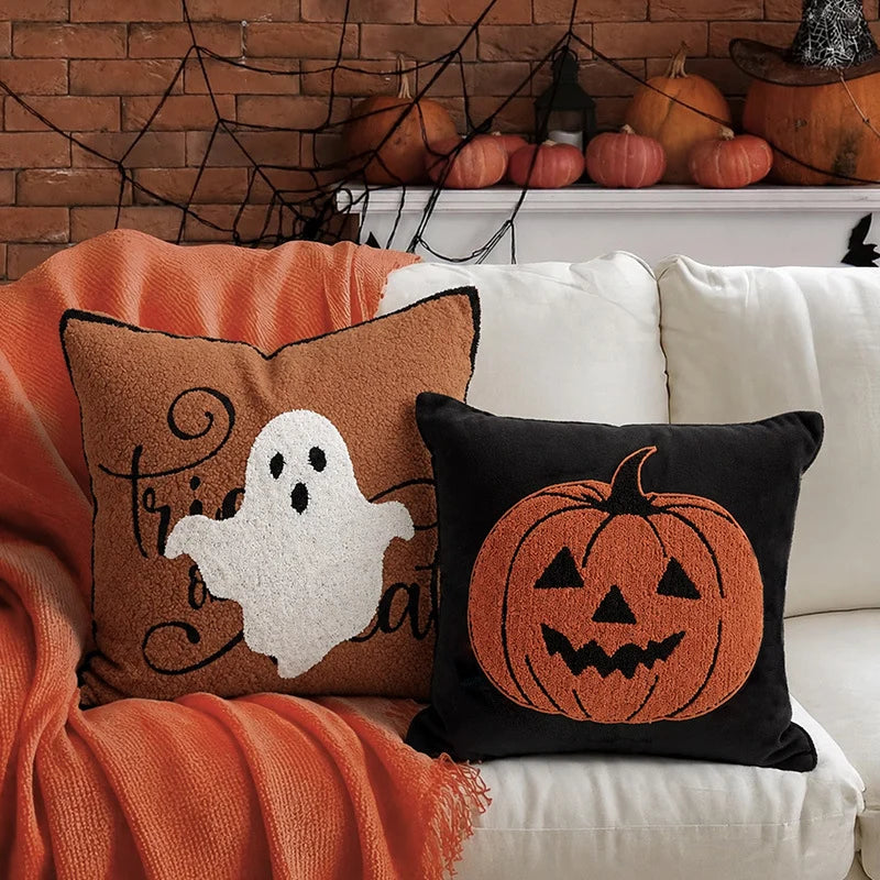 Pillow Cover Embroidered Ghost Teddy Fleece & Concealed Zipper