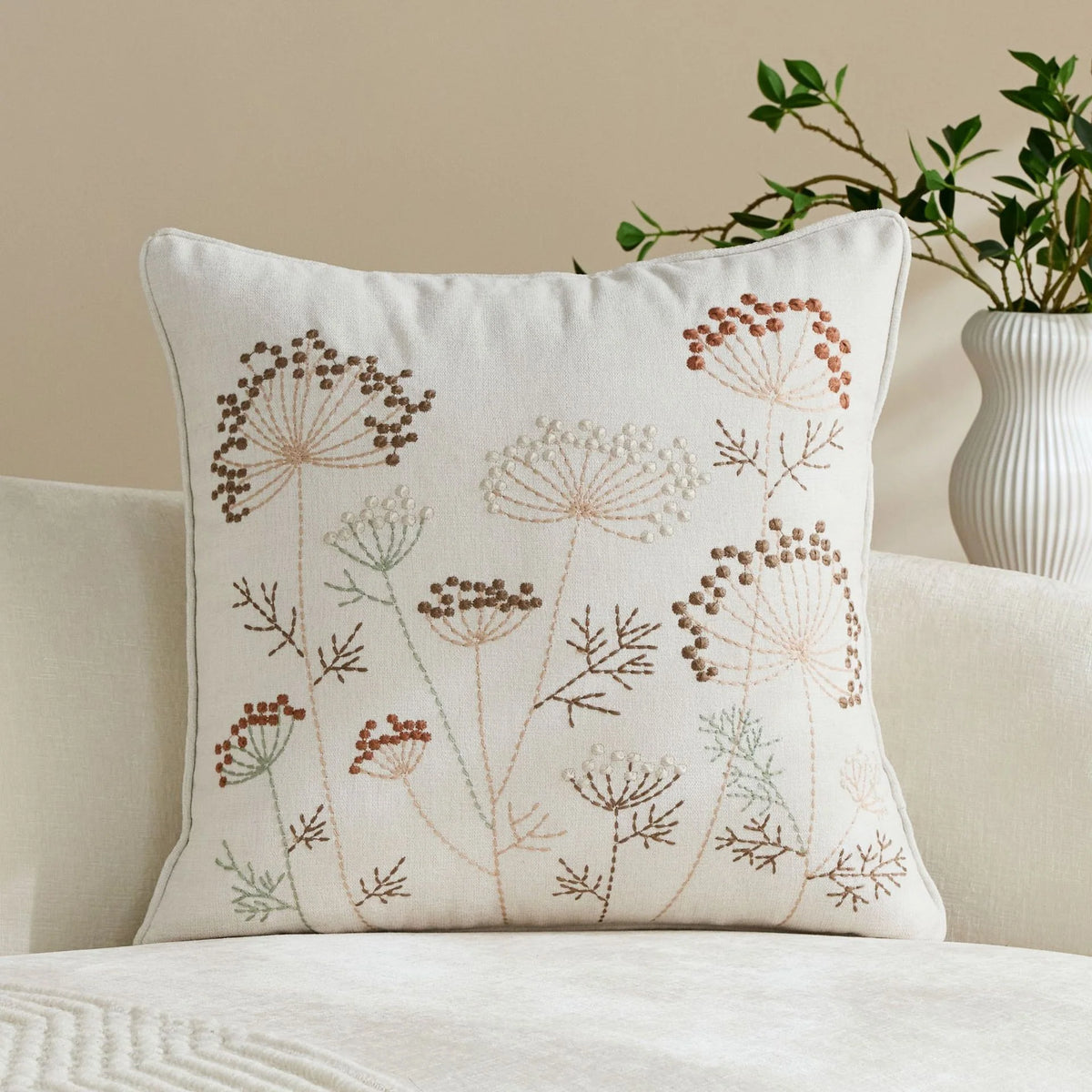 Pillow Cover Embroidered Linen-Blend Hidden Zipper
