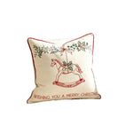 Pillow Cover Embroidered Rocking Horse Linen-Look & Hidden Zipper