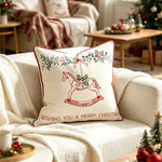 Pillow Cover Embroidered Rocking Horse Linen-Look & Hidden Zipper