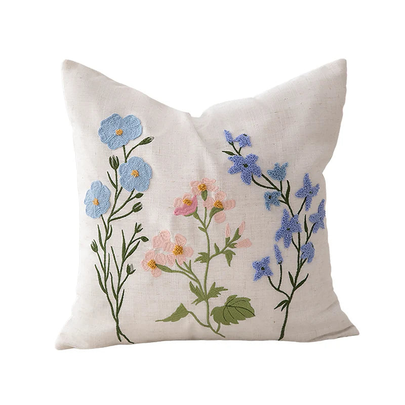 Pillow Cover Hand-Embroidered Linen-Look Hidden Zipper 18x18