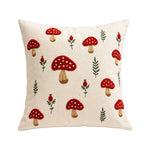 Pillow Cover Hand-Embroidered Mushroom & Oak Leaf Cotton-Linen