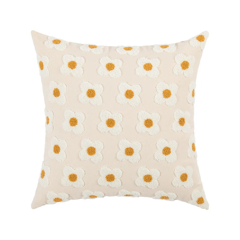 Pillow Cover Hand-Tufted Bouclé Floral Linen-Touch