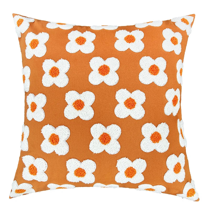 Pillow Cover Hand-Tufted Bouclé Floral Linen-Touch
