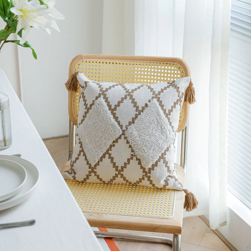 Pillow Cover Hand-Tufted Diamond Cotton Blend Concealed Zipper