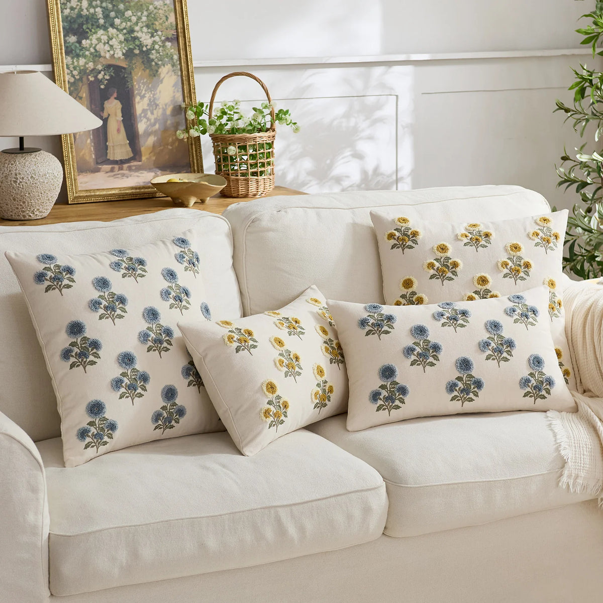 Pillow Cover Hand-Tufted Floral Cotton-Linen Hidden Zipper