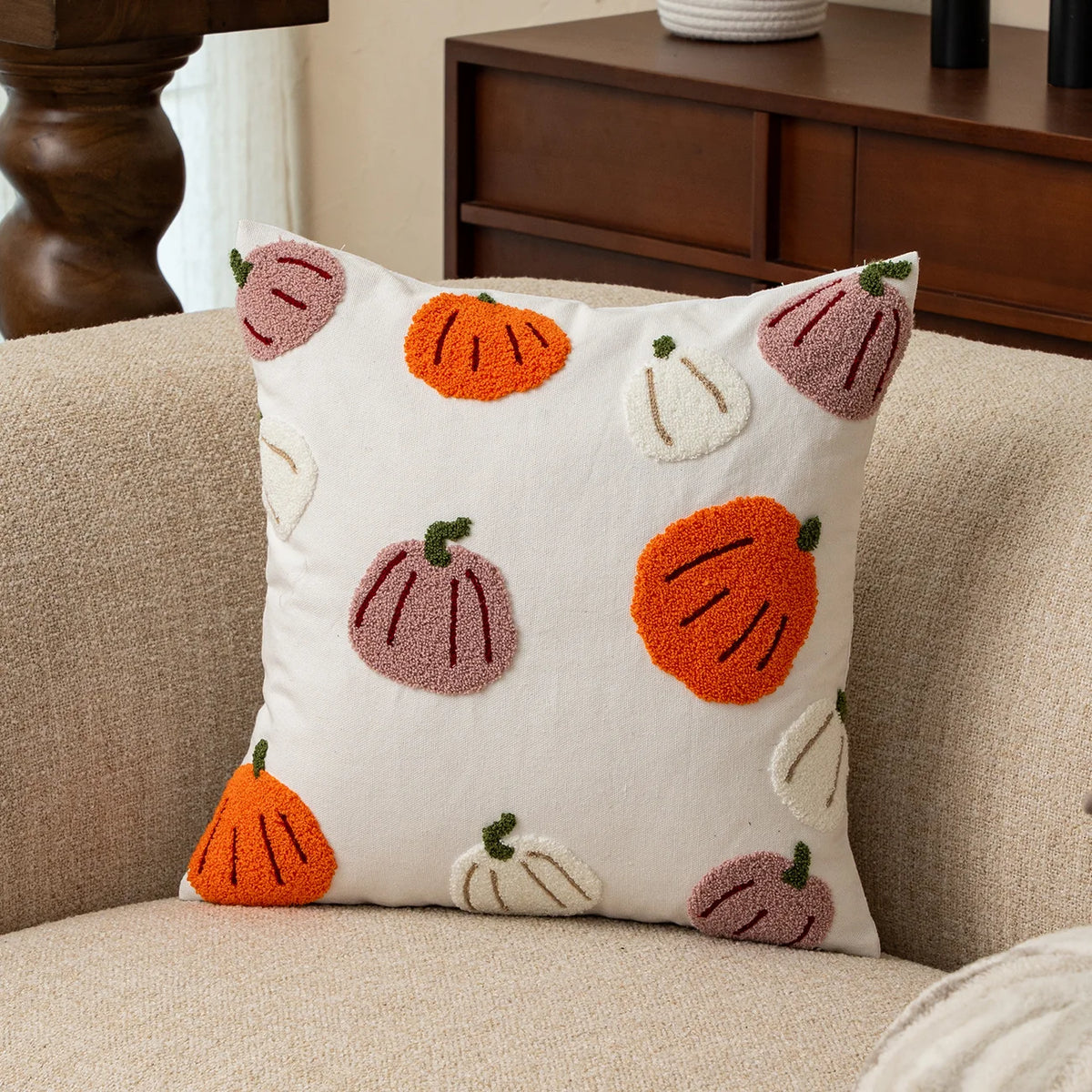 Pillow Cover Hand-Tufted Ghost Hidden Zipper Cotton Blend