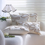 Pillow Cover Hand-Tufted Wave Texture Cotton-Linen Blend Hidden Zipper