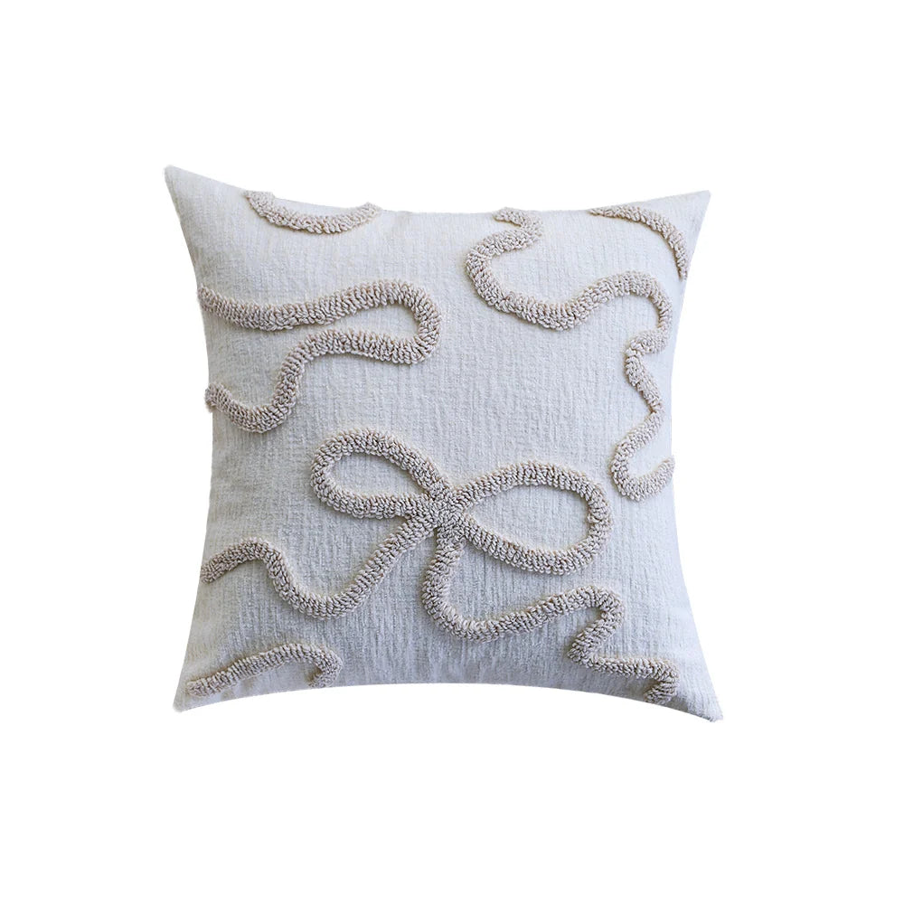Pillow Cover Hand-Tufted Wave Texture Cotton-Linen Blend Hidden Zipper