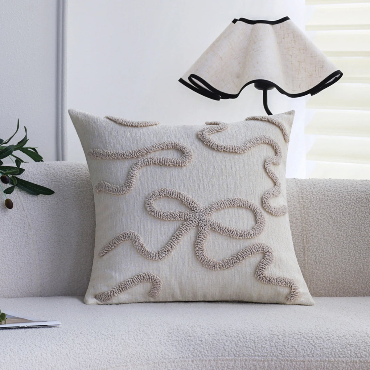 Pillow Cover Hand-Tufted Wave Texture Cotton-Linen Blend Hidden Zipper