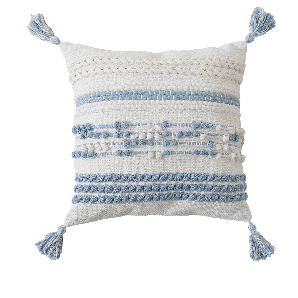 Pillow Cover Handcrafted Tufted Diamond & Tassels Cotton 45x45