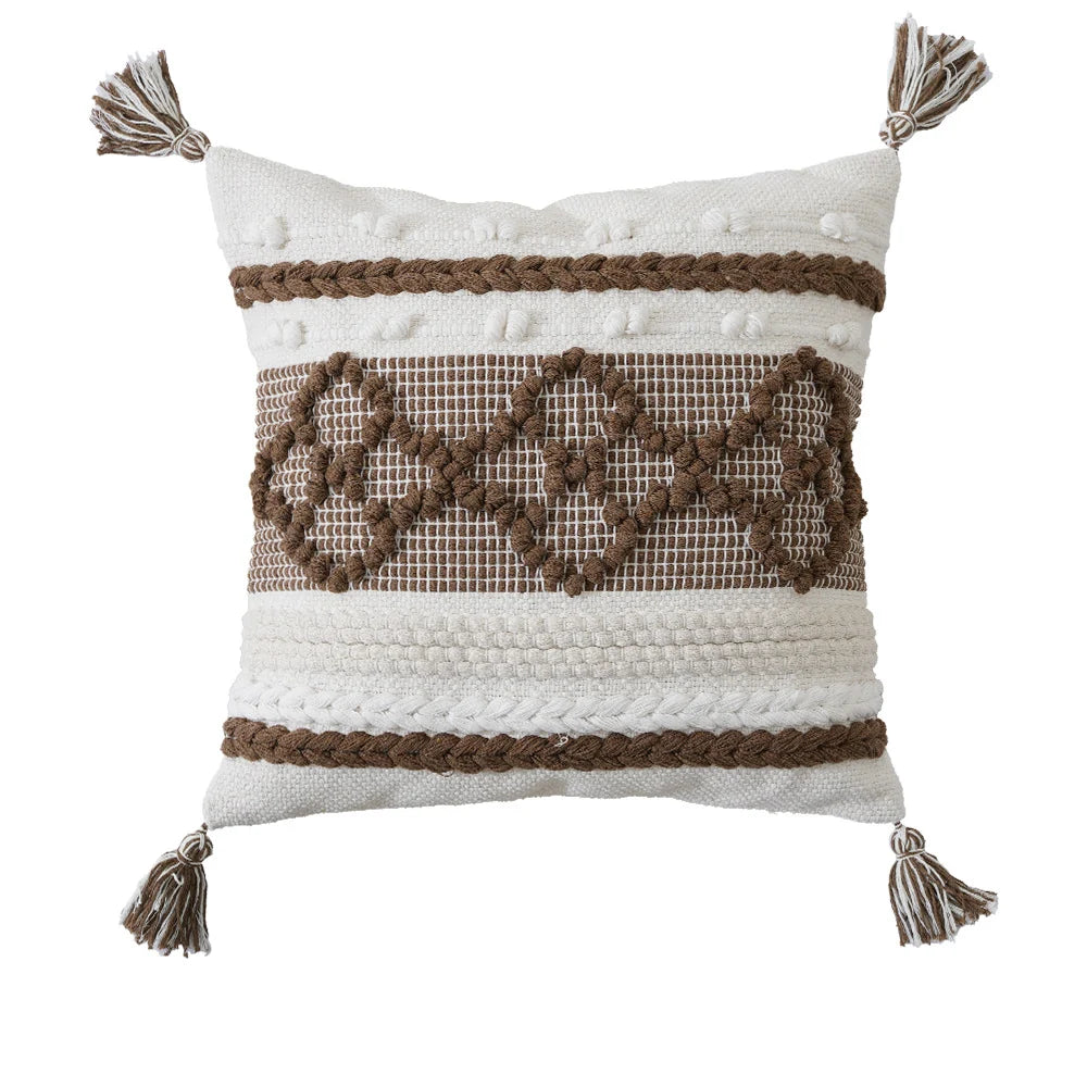 Pillow Cover Handcrafted Tufted Diamond & Tassels Cotton 45x45