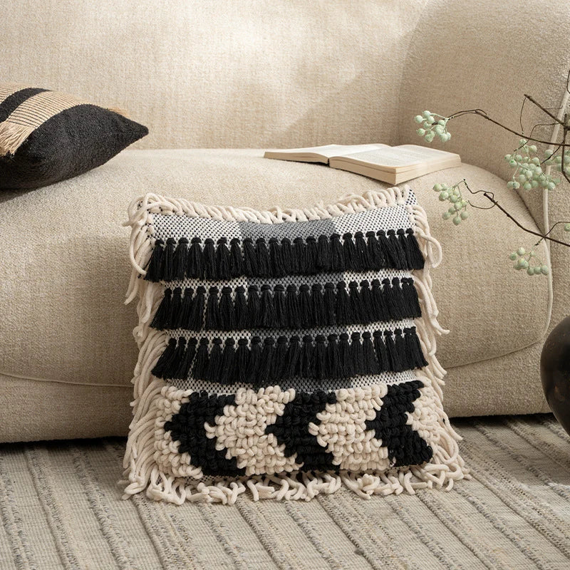 Pillow Cover Handwoven Macramé & Tassels 100% Cotton